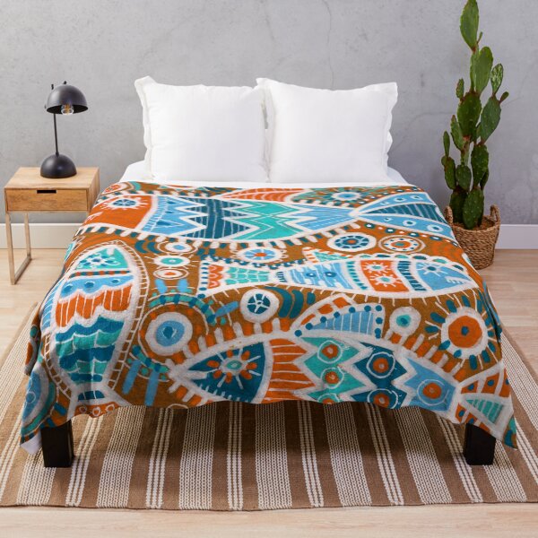 Item preview, Folk Fish Pattern in Blue and Rust designed and sold by Fani*.