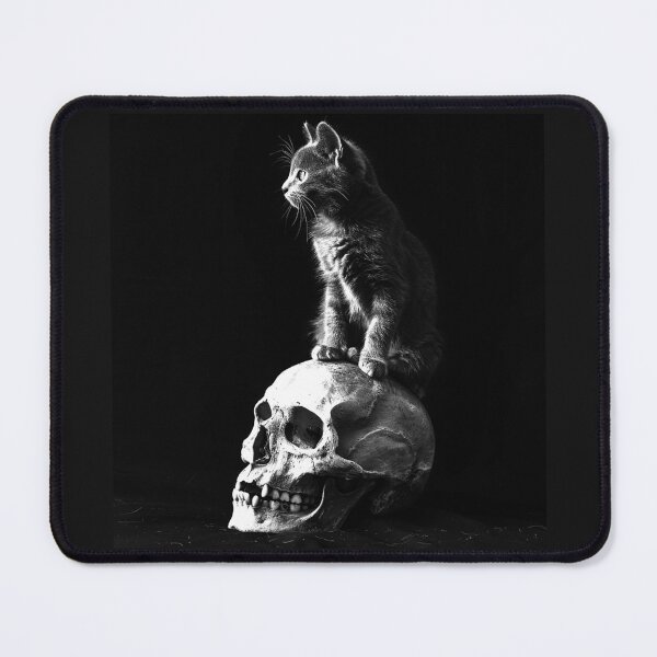 Item preview, Gothic Kitten Perched On Skull Macabre Dark Art designed and sold by inkoutninja.