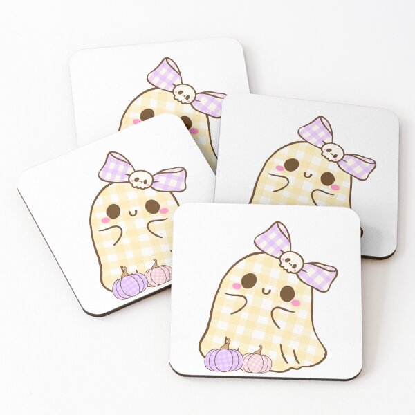 Item preview, Kawaii Ghost with Plaid Bow and Pumpkins Autumn Design designed and sold by     Sela Art .