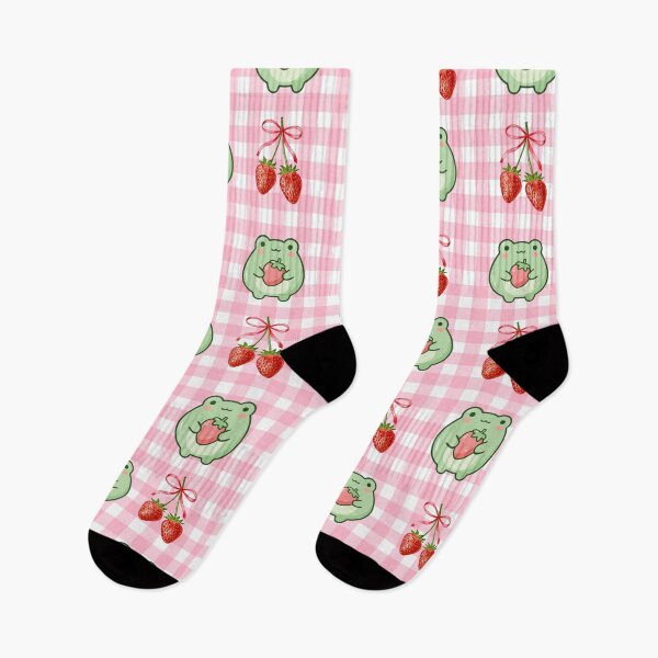 Aperçu de l'œuvre Coquette Frogs Strawberries Pink Gingham Pattern créée et vendue par JaymeOctober.