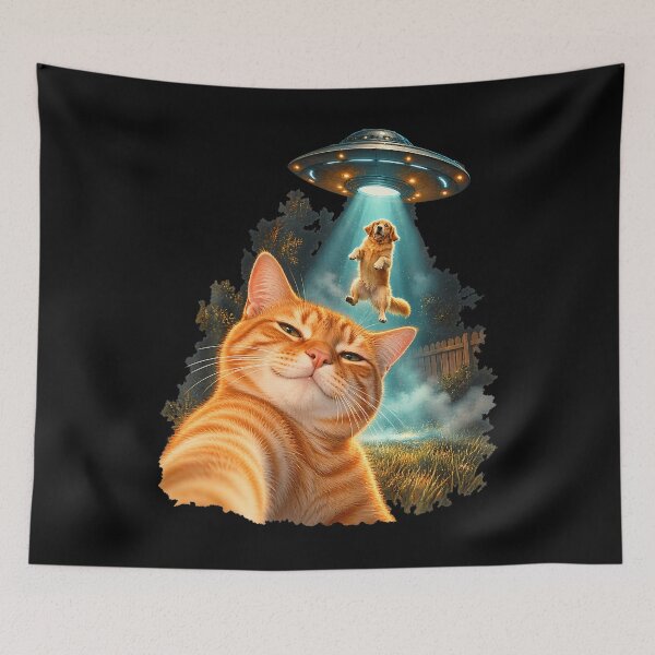 Item preview, Funny Cat Selfie Alien Ufo Dog Abduction Humor designed and sold by Fereskabilon.