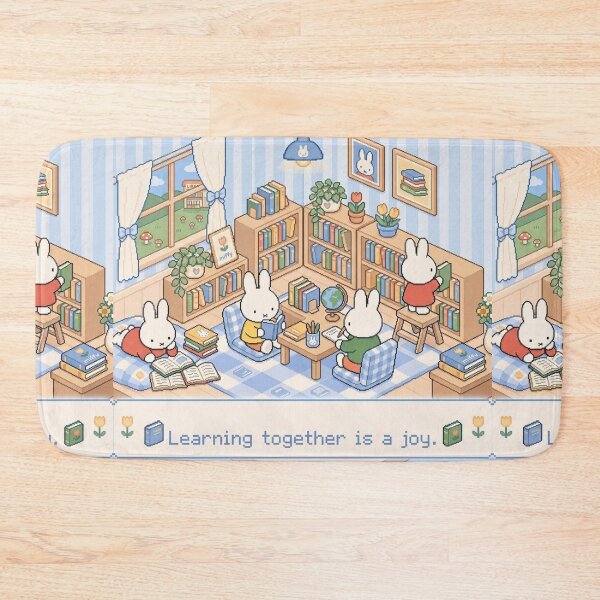 Item preview, Cozy Bunny Study Library Pixel Art Illustration designed and sold by Cozy Moss Studio.