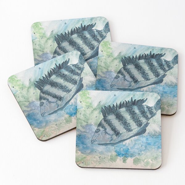 Item preview, Sheepshead Fish Watercolor designed and sold by BirdandaBrush.