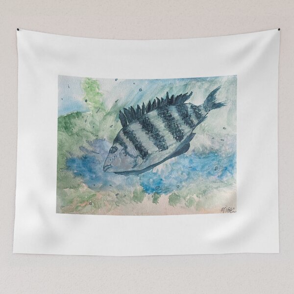 Item preview, Sheepshead Fish Watercolor designed and sold by BirdandaBrush.