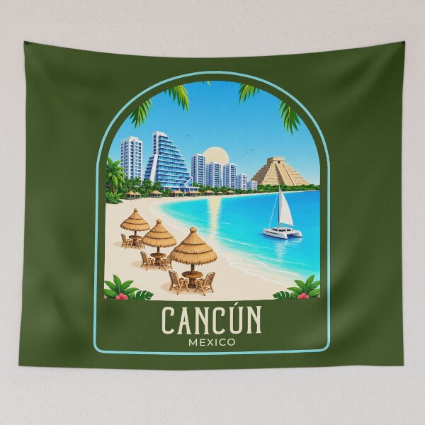 Item preview, Cancún Vintage Travel Illustration designed and sold by HomeLivingCo.