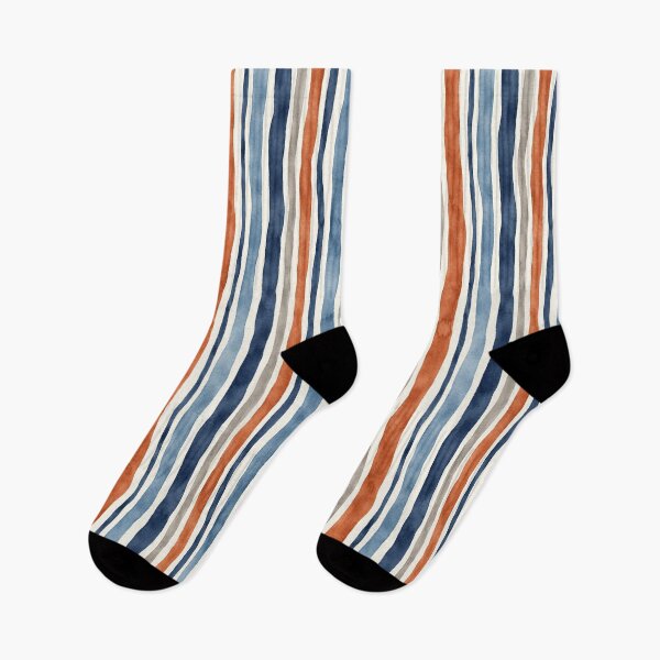 Item preview, Watercolor Vertical Stripes Pattern Navy Orange Neutral designed and sold by SayMaria.