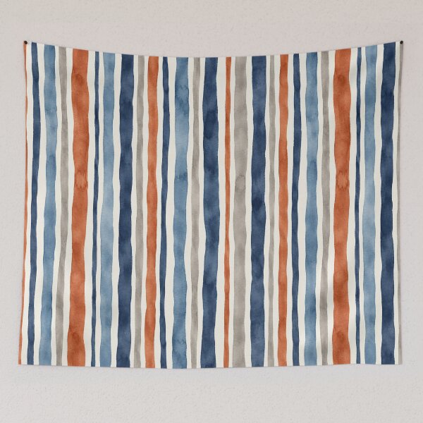 Item preview, Watercolor Vertical Stripes Pattern Navy Orange Neutral designed and sold by SayMaria.