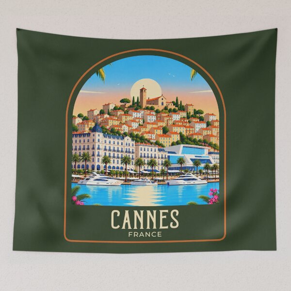 Item preview, Cannes Vintage Travel Illustration designed and sold by HomeLivingCo.