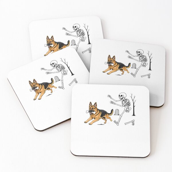 Item preview, German Shepherd Dog Stealing Bone From Skeleton Halloween designed and sold by snailslowdance.
