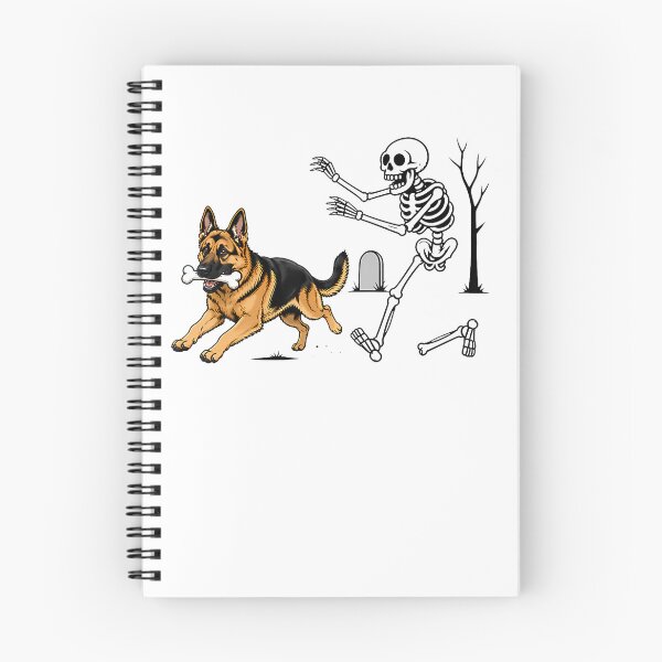 Item preview, German Shepherd Dog Stealing Bone From Skeleton Halloween designed and sold by snailslowdance.