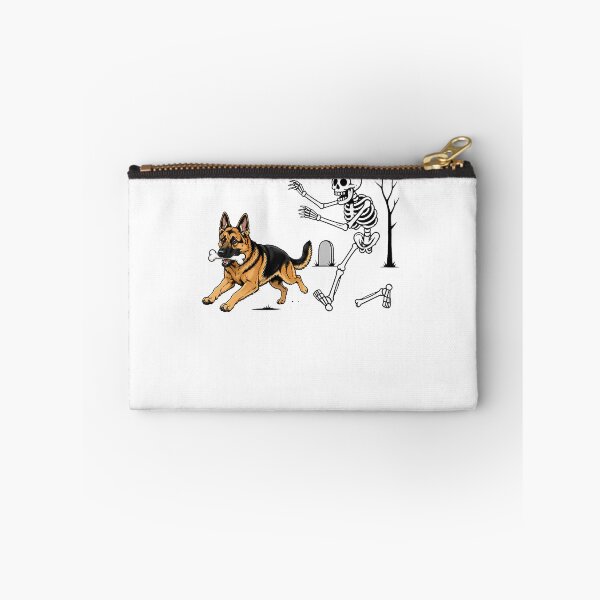 Item preview, German Shepherd Dog Stealing Bone From Skeleton Halloween designed and sold by snailslowdance.