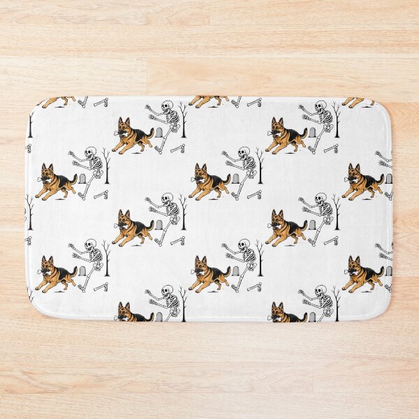 Item preview, German Shepherd Dog Stealing Bone From Skeleton Halloween designed and sold by snailslowdance.