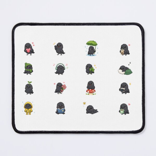 Item preview, Cute Kawaii Black Crow Chibi Sticker Pack, Adorable Raven Clipart Sheet designed and sold by Rehnair.