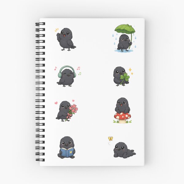 Item preview, Cute Kawaii Black Crow Chibi Sticker Pack, Adorable Raven Clipart Sheet designed and sold by Rehnair.