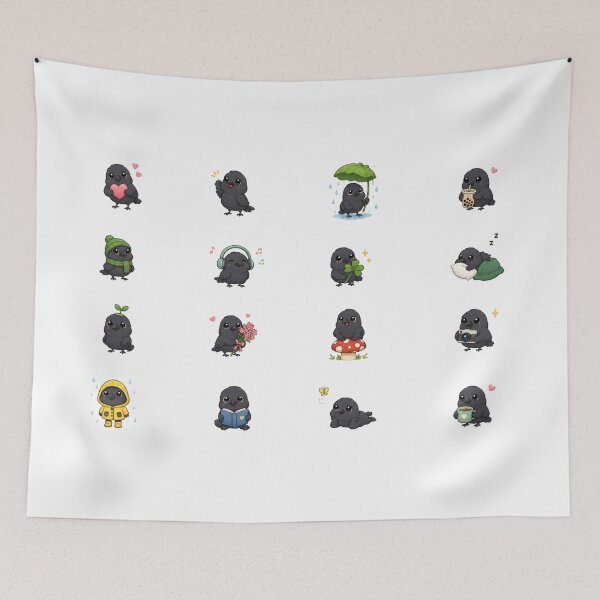 Item preview, Cute Kawaii Black Crow Chibi Sticker Pack, Adorable Raven Clipart Sheet designed and sold by Rehnair.