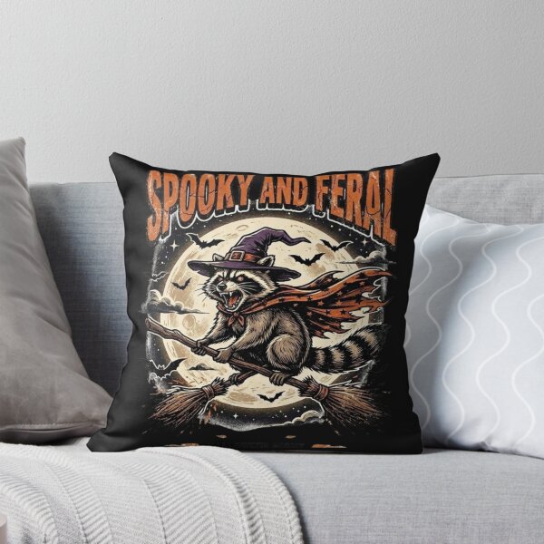 Item preview, Spooky and Feral Witch Raccoon on Broom designed and sold by VibeTherapyArt.