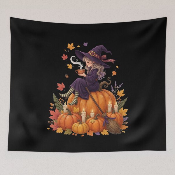 Item preview, Cozy Autumn Witch Halloween Pumpkin designed and sold by CF_VintageDesign.