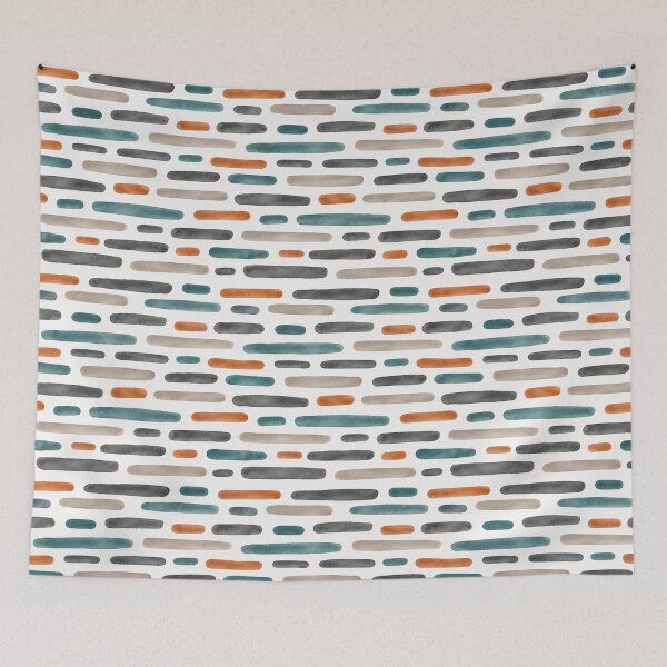 Item preview, Watercolor Horizontal Brush Strokes Pattern Teal Orange designed and sold by SayMaria.