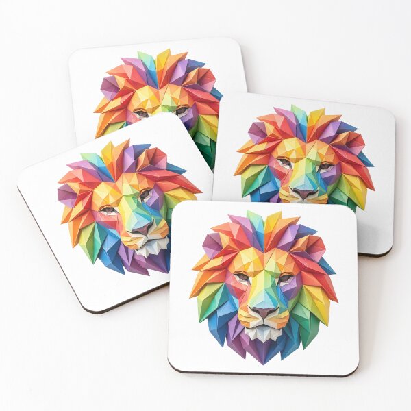 Item preview, Geometric Rainbow Origami Lion Art designed and sold by Marcu Ioachim.