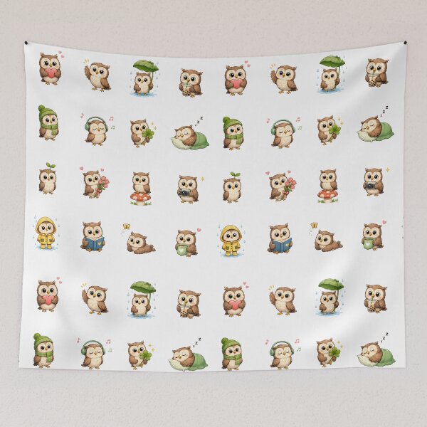 Item preview, Cute Kawaii Little Owl Chibi Sticker Pack, Adorable Brown Owl Clipart Sheet designed and sold by Rehnair.