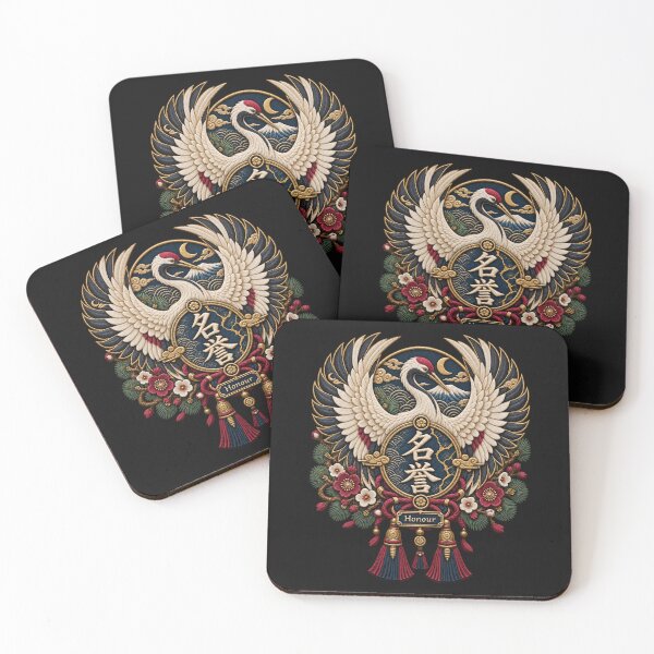 Item preview, Japanese Crane Embroidery – Honour Kanji Floral Crest Art designed and sold by Emoji Emblems.