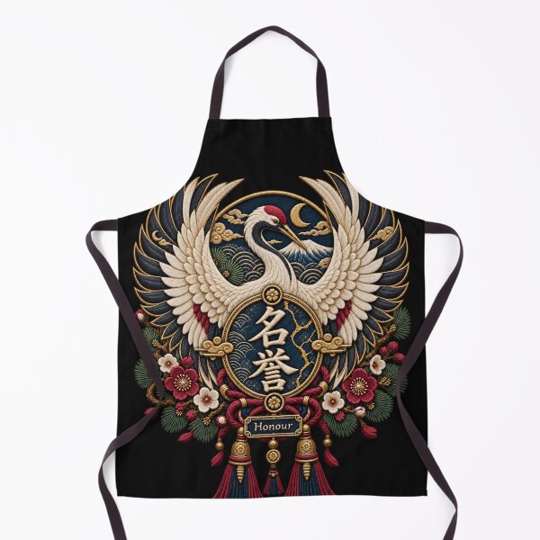 Item preview, Japanese Crane Embroidery – Honour Kanji Floral Crest Art designed and sold by Emoji Emblems.