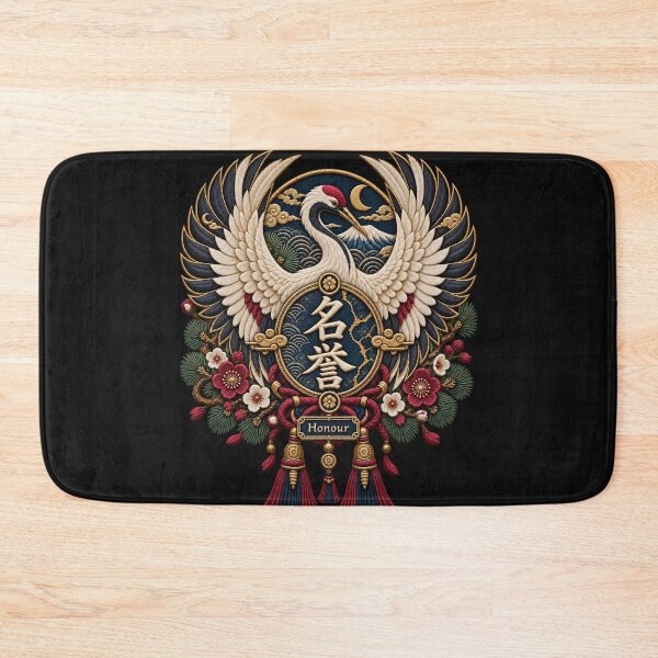 Item preview, Japanese Crane Embroidery – Honour Kanji Floral Crest Art designed and sold by Emoji Emblems.
