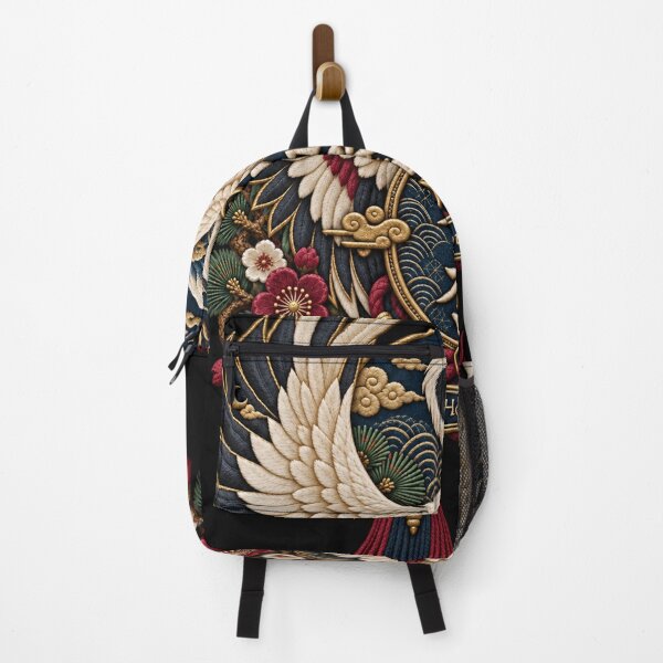 Item preview, Japanese Crane Embroidery – Honour Kanji Floral Crest Art designed and sold by Emoji Emblems.
