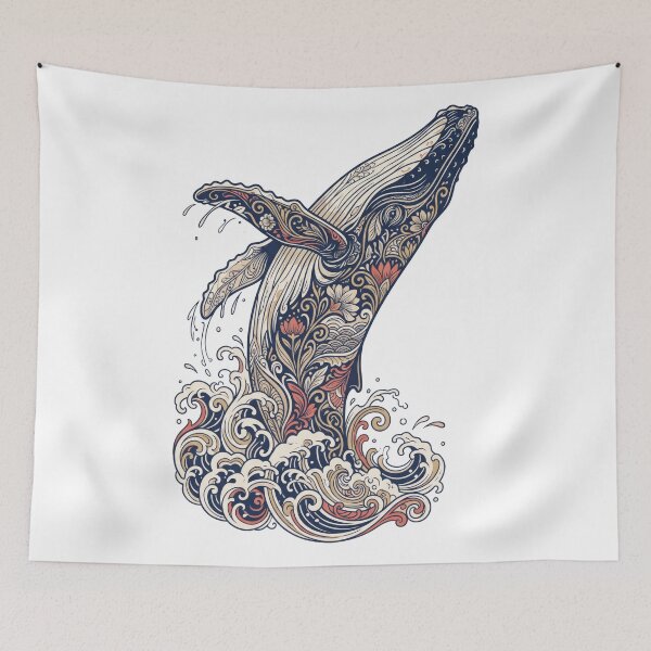Item preview, Floral Humpback Whale Vintage Ocean Wave Art T-Shirt designed and sold by seven things shop.