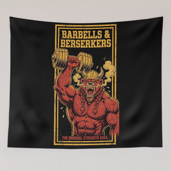 Item preview, Barbells And Berserkers Viking Bear Weightlifting Gym Retro designed and sold by Yellowriversss.