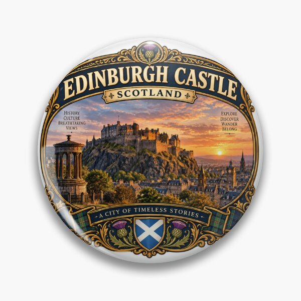 Item preview, Edinburgh Castle Scotland Vintage Travel Badge – Scottish Retro Souvenir designed and sold by DreamPaw Studio.