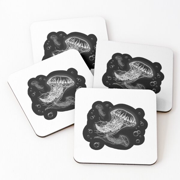 Item preview, Jellyfish - White Lineart On Black designed and sold by PepperDesignt.