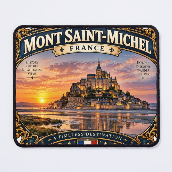 Item preview, Mont Saint-Michel France Vintage Travel Badge – Normandy Retro Souvenir designed and sold by DreamPaw Studio.