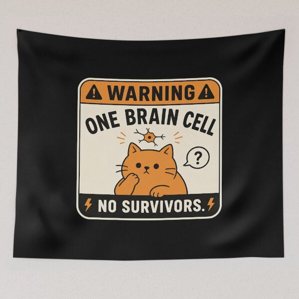 Item preview, Funny Cat Warning One Brain Cell No Survivors Design designed and sold by Dmo3HarkoArt.