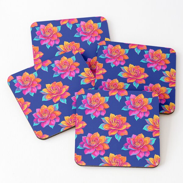 Item preview, Bright Pink and Orange Flowers On Navy Blue designed and sold by Lasofficial.