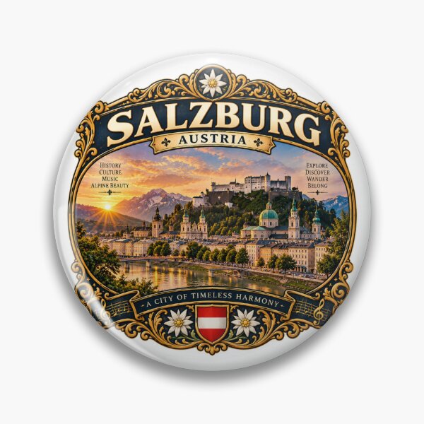 Item preview, Salzburg Austria Vintage Travel Badge – Alpine City Retro Souvenir designed and sold by DreamPaw Studio.