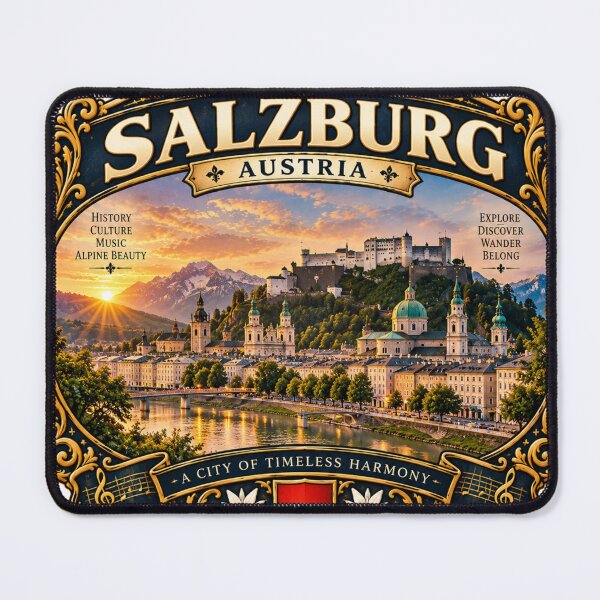 Item preview, Salzburg Austria Vintage Travel Badge – Alpine City Retro Souvenir designed and sold by DreamPaw Studio.