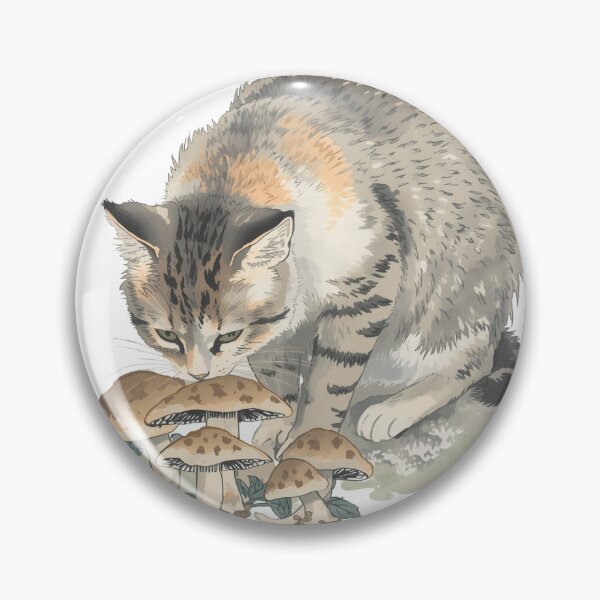 Item preview, Realistic Cat Sniffing Mushrooms — Naturalistic Illustration designed and sold by derideriworks.
