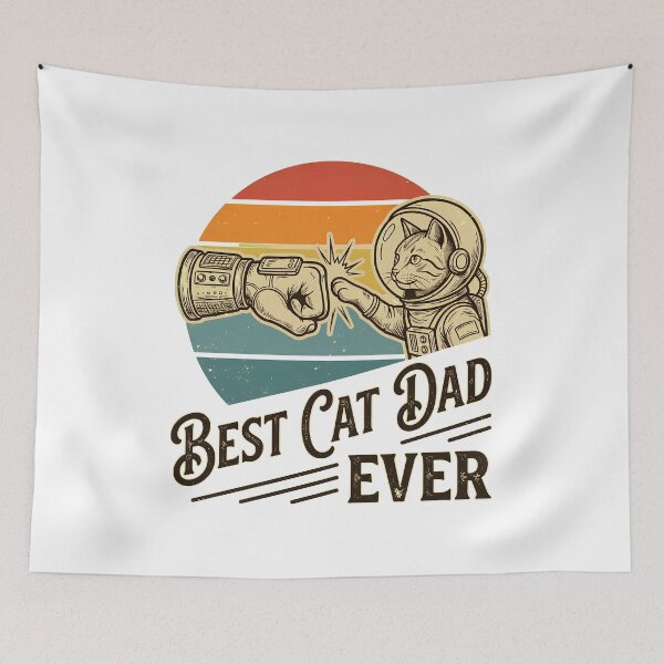 Item preview, Best Cat Dad Ever Astronaut Cat Retro Sunset designed and sold by Dmo3HarkoArt.