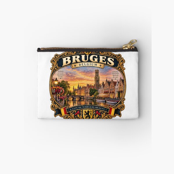 Item preview, Bruges Belgium Vintage Travel Badge – Medieval Canal Retro Souvenir designed and sold by DreamPaw Studio.