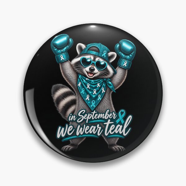 Item preview, In September We Wear Teal Ovarian Cancer Awareness Raccoon designed and sold by Krwasatoune.