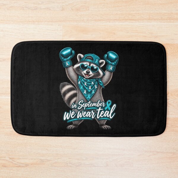 Item preview, In September We Wear Teal Ovarian Cancer Awareness Raccoon designed and sold by Krwasatoune.