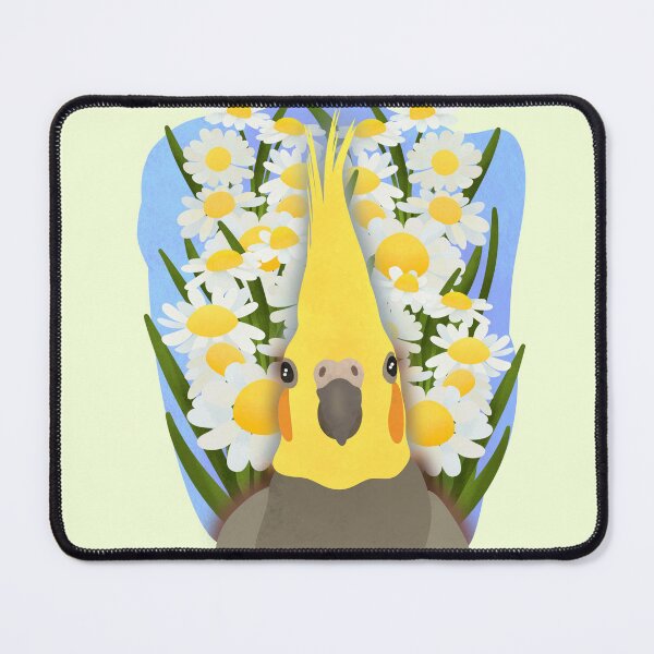 Item preview, Aesthetic Illustration of a Cockatiel with daisies designed and sold by FandomizedRose.
