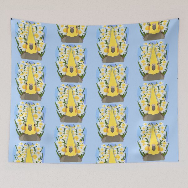 Item preview, Aesthetic Illustration of a Cockatiel with daisies designed and sold by FandomizedRose.