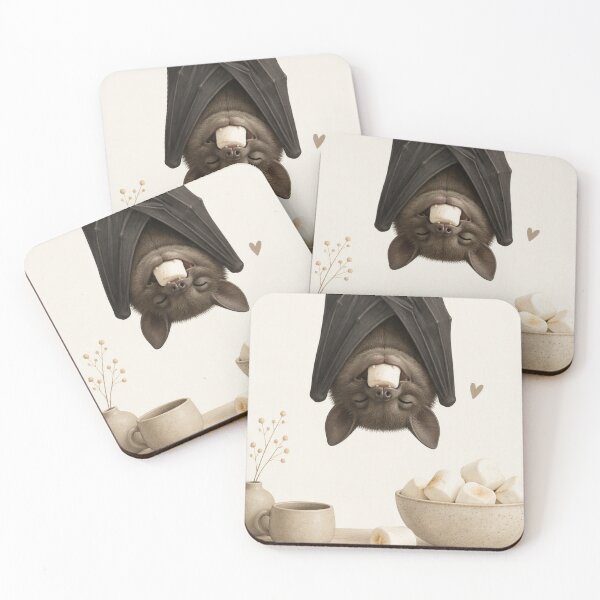 Item preview, Hygge Bat & Marshmallow "DELICIOUS" Portrait designed and sold by NickWhittleArt.