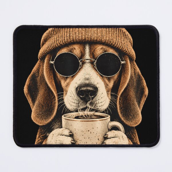 Item preview, Funny Retro Beagle Drinking Hot Coffee in Beanie and Sunglasses designed and sold by JerdbordinShop.