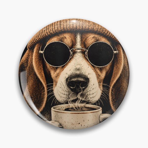 Item preview, Funny Retro Beagle Drinking Hot Coffee in Beanie and Sunglasses designed and sold by JerdbordinShop.