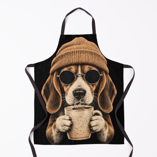Item preview, Funny Retro Beagle Drinking Hot Coffee in Beanie and Sunglasses designed and sold by JerdbordinShop.