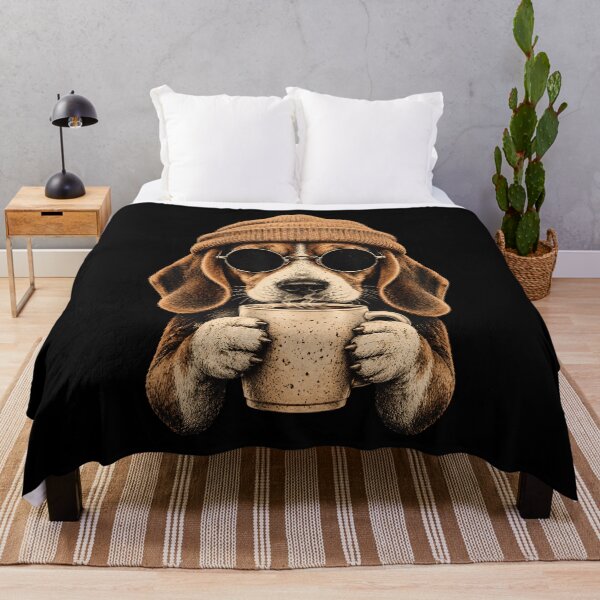 Item preview, Funny Retro Beagle Drinking Hot Coffee in Beanie and Sunglasses designed and sold by JerdbordinShop.