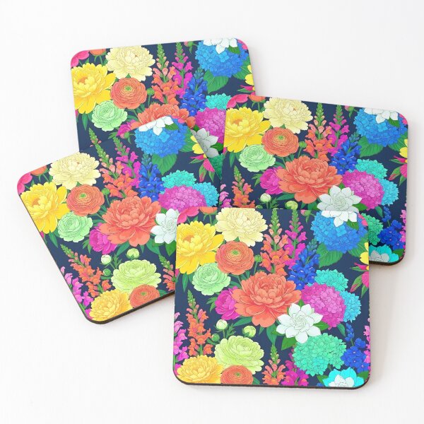 Item preview, Beautiful Colorful Flowers On Dark Blue designed and sold by Lasofficial.